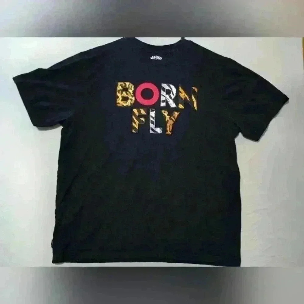 Born Fly Black T Shirt Size 3XL Casual Graphic Logo Hip Hop